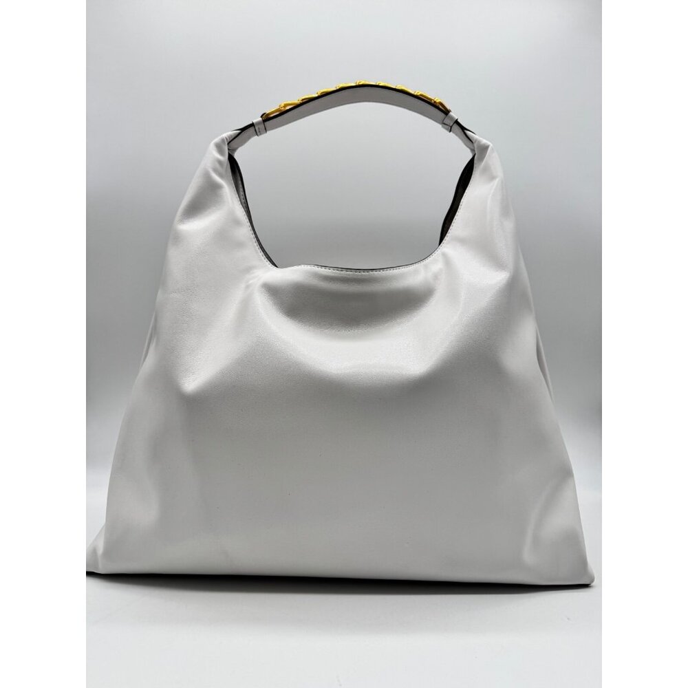 Donna Karan NY Bellmore smooth leather XL shoulder bag with bezel strap -WHITE
